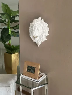 Statues & Sculptures Wall Art|Animals-Desert Lion 49cm White Resin Wall Sculpture