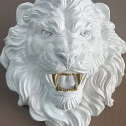 Statues & Sculptures Wall Art|Animals-Desert Lion 49cm White Resin Wall Sculpture