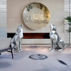 Statues & Sculptures Low Poly|Animals-Dog 100cm Silver Geometric Metal Garden Sculpture