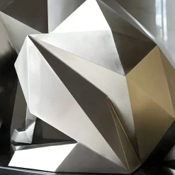 Statues & Sculptures Low Poly|Animals-Dog 100cm Silver Geometric Metal Garden Sculpture