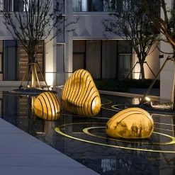 Statues & Sculptures Floor Standing|Abstract-Dynamic Pebbles 95cm Gold Metal Garden Sculptures