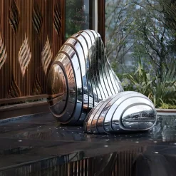 Statues & Sculptures Floor Standing|Abstract-Dynamic Pebbles 95cm Silver Metal Garden Sculptures