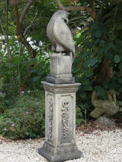 Statues & Sculptures Eagles|Modern-Eagle on Floral Pedestal Modern Stone Garden Statue