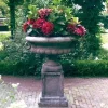 Statues & Sculptures Large|Round-Edwardian Stone Garden Planter on Plain Pedestal