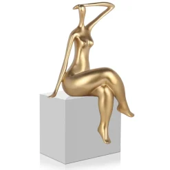 Statues & Sculptures Figurative|Table Top-Elegant Grace 38cm Gold Resin Indoor Sculpture