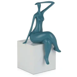 Statues & Sculptures Figurative|Table Top-Elegant Grace 38cm Teal Resin Indoor Sculpture