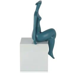 Statues & Sculptures Figurative|Table Top-Elegant Grace 38cm Teal Resin Indoor Sculpture