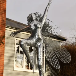 Statues & Sculptures Fairies-Elvina Fairy 90cm Metal Wire Garden Sculpture