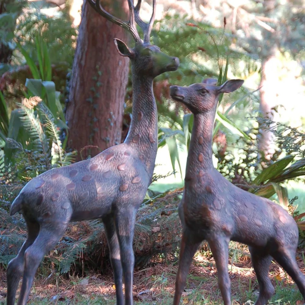 Statues & Sculptures Stags & Deers-Extra Large Stag & Doe Deer Bronze Garden Statues