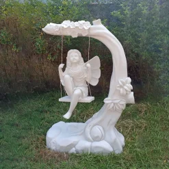 Statues & Sculptures Children|Fairies-Fairy on Swing 110cm Marble Resin Garden Ornament
