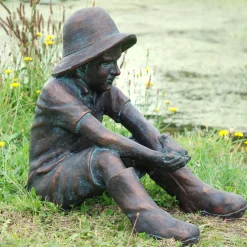 Statues & Sculptures Children-Farmer Boy Bronze Resin Garden Ornament