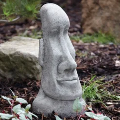 Statues & Sculptures Easter Island Heads-Female Easter Island Head Stone Garden Ornament