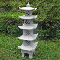 Statues & Sculptures Pagodas-Five Tier Japanese Pagoda Lantern Granite Garden Ornament