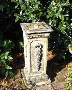 Statues & Sculptures Garden Sundials-Floral Brass Stone Garden Sundial