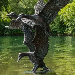 Statues & Sculptures Ducks-Flying Ducks 82cm Bronze Metal Garden Statue