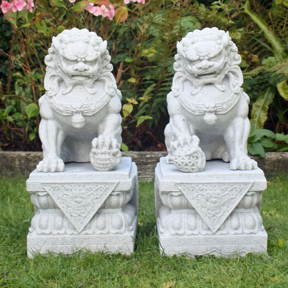Statues & Sculptures Lions-Foo Dogs 45cm Granite Chinese Garden Statues