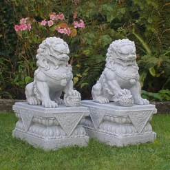 Statues & Sculptures Lions-Foo Dogs 76cm Granite Chinese Garden Statues