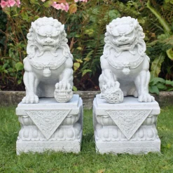 Statues & Sculptures Lions-Foo Dogs 76cm Granite Chinese Garden Statues