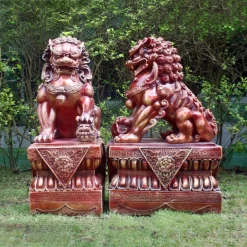 Statues & Sculptures Lions-Foo Dogs 45cm Red Chinese Garden Statues
