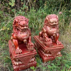 Statues & Sculptures Lions-Foo Dogs 45cm Red Chinese Garden Statues