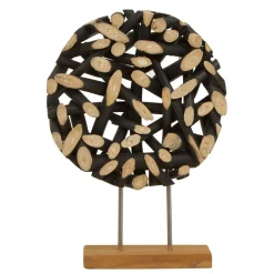 Statues & Sculptures Table Top|Abstract-Forest Orb 50cm Black Wood Indoor Sculpture