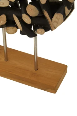 Statues & Sculptures Table Top|Abstract-Forest Orb 50cm Black Wood Indoor Sculpture