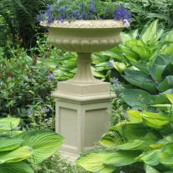 Statues & Sculptures Large|Round-Georgian Tazza Stone Garden Planter on Pedestal