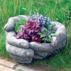 Statues & Sculptures Large|Round-Giant Cupped Hands Stone Garden Planter