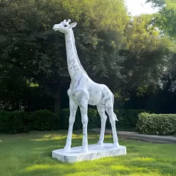 Statues & Sculptures Wildlife|Modern-Gigantic Giraffe 350cm White Marble Garden Statue v6