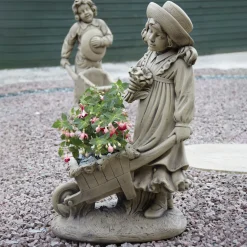 Statues & Sculptures Children-Girl & Barrow Stone Garden Statue