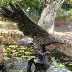Statues & Sculptures Eagles-Golden Eagle on Wave Bronze Garden Statue