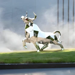 Statues & Sculptures Farm|Contemporary-Grand Bull 200cm Geometric Metal Garden Sculpture