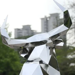 Statues & Sculptures Farm|Contemporary-Grand Bull 200cm Geometric Metal Garden Sculpture
