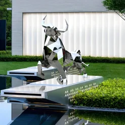 Statues & Sculptures Farm|Contemporary-Grand Bull 200cm Geometric Metal Garden Sculpture