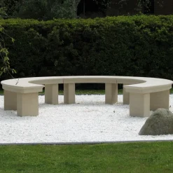 Statues & Sculptures Stone Benches-Grand Curved Modern Stone Garden Bench