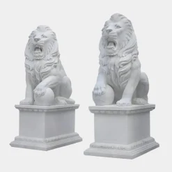 Statues & Sculptures Lions|Modern-Grand Lion 180cm White Marble Garden Statue