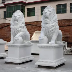 Statues & Sculptures Lions|Modern-Grand Lion 180cm White Marble Garden Statue