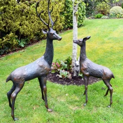 Statues & Sculptures Stags & Deers-Grand Stag & Doe Bronze Metal Garden Statues