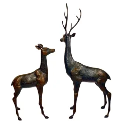 Statues & Sculptures Stags & Deers-Grand Stag & Doe Bronze Metal Garden Statues