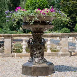 Statues & Sculptures Round-Grand Swan Urn Bronze Metal Garden Planter