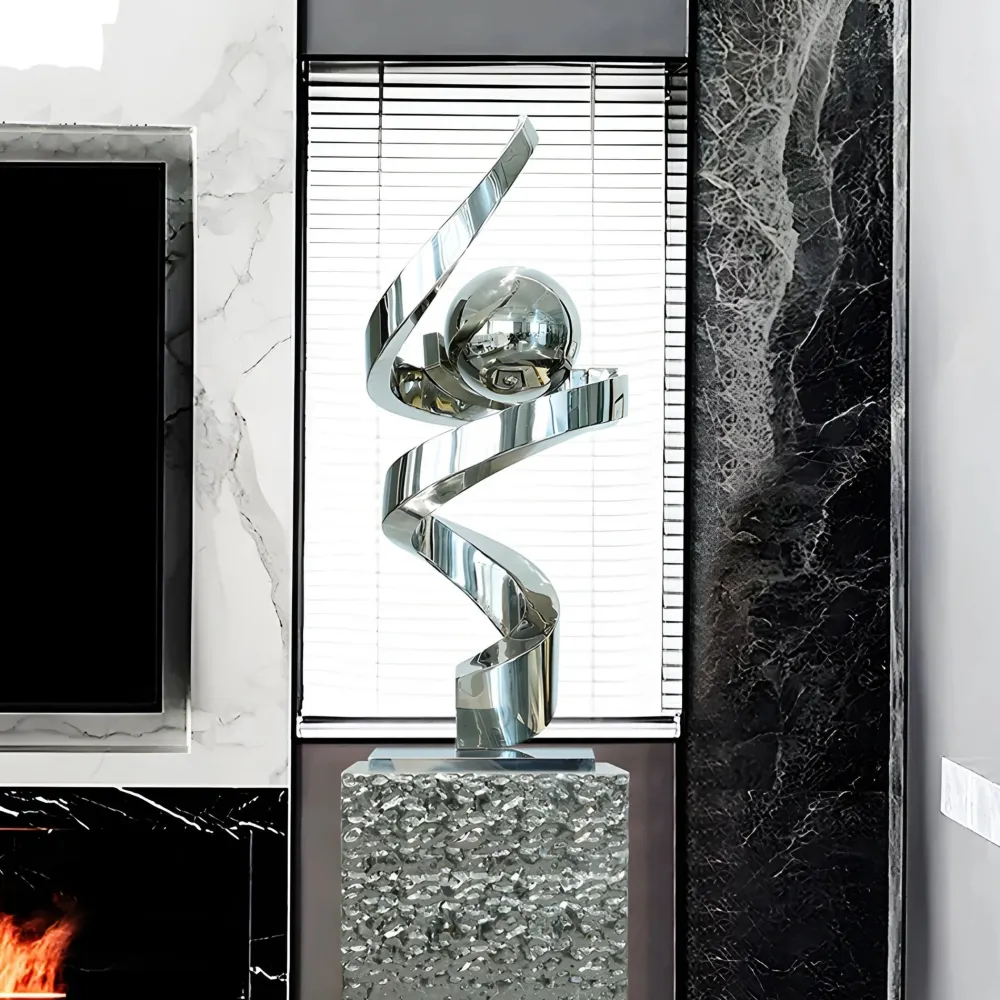 Statues & Sculptures Table Top|Floor Standing-Gravity Sphere 92cm Silver Metal Indoor Sculpture