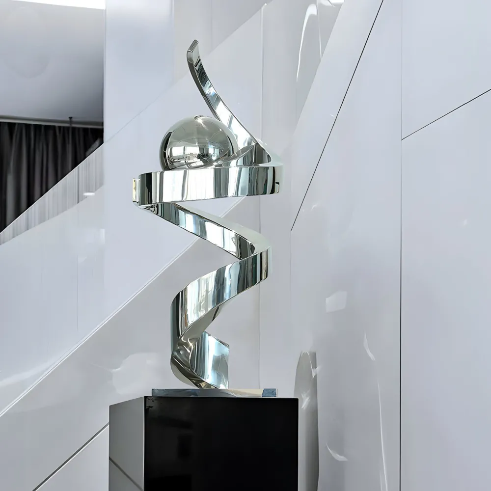 Statues & Sculptures Table Top|Floor Standing-Gravity Sphere 92cm Silver Metal Indoor Sculpture