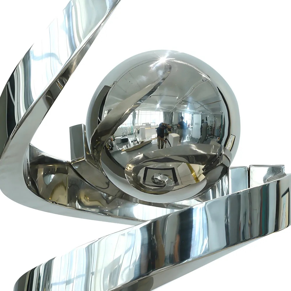 Statues & Sculptures Table Top|Floor Standing-Gravity Sphere 92cm Silver Metal Indoor Sculpture