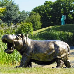 Statues & Sculptures Wildlife-Happy Hippo Bronze Metal Garden Statue