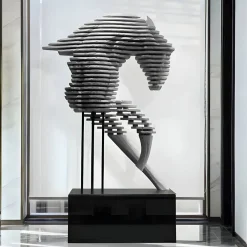 Statues & Sculptures Floor Standing|Abstract-Harmonic Horse 160cm Silver Metal Garden Sculpture v2