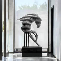 Statues & Sculptures Floor Standing|Abstract-Harmonic Horse 160cm Silver Metal Garden Sculpture v2