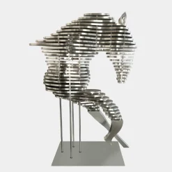 Statues & Sculptures Floor Standing|Abstract-Harmonic Horse 160cm Silver Metal Garden Sculpture v2