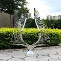 Statues & Sculptures Giant|Floor Standing-Harmonic Wings 200cm Silver Metal Garden Sculpture