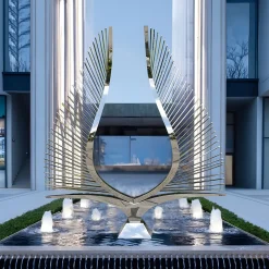 Statues & Sculptures Giant|Floor Standing-Harmonic Wings 200cm Silver Metal Garden Sculpture