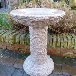 Statues & Sculptures Bird Baths-Highland Natural Granite Pink Stone Garden Bird Bath